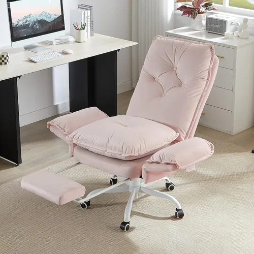 Miniatura 11 de Bestier Silla de oficina con patas cruzadas con reposapiés, silla cruzada de respaldo alto con reposabrazos y ruedas reversibles, silla de oficina