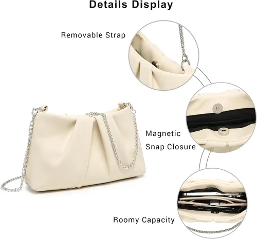 Miniatura 6 de Dasein Elegant Pleated Evening Bag Soft Vegan Leather Clutch Purse Dressy Formal Handbag with 2 Chain Straps for Women