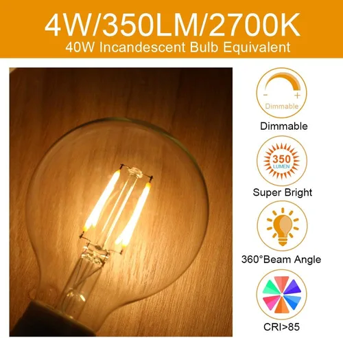 Miniatura 3 de Energetic Lighting Edison - Bombilla LED regulable, globo G25, equivalente a 60 W, luz blanca suave de 2700 K, base norma E26, con certificación UL