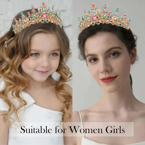 Miniatura 3 de ATODEN Tiaras y coronas de cumpleaños para niña, tiaras y coronas para mujeres y niñas, multicolores de cristal, tiara de princesa, diadema