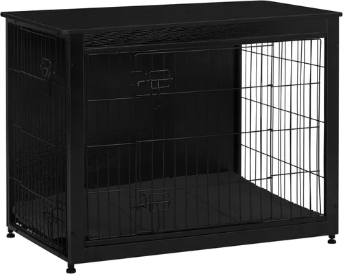 Miniatura 39 de DWANTON Mueble de jaula para perros con cojín, mesa de madera para perros con puertas dobles, casa de perro de interior, tamaño pequeño, mediano