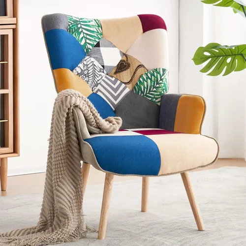Miniatura 9 de Bafode Silla decorativa moderna Mid-Century - Sillón de piel sintética con cuadrícula para sala de estar, dormitorio y oficina, cómoda silla