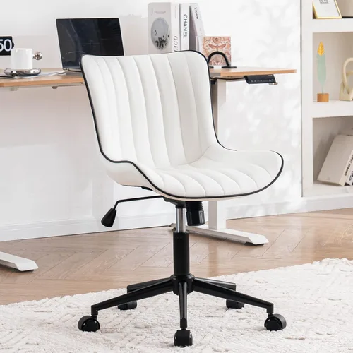 Miniatura 20 de YOUNIKE Silla ergonómica de escritorio para oficina en casa con ruedas, cómoda silla cruzada sin brazos con respaldo ajustable, moderna silla Marrón