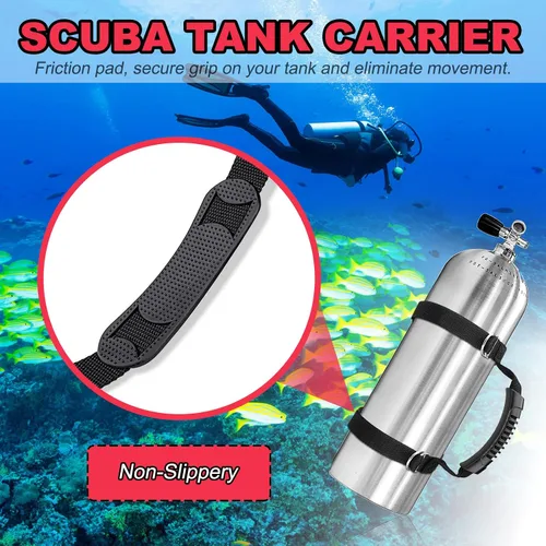 Miniatura 3 de Soporte de tanque de buceo, correa ajustable de acero inoxidable 316 de alta resistencia, correa de transporte de cilindro de aire con mango