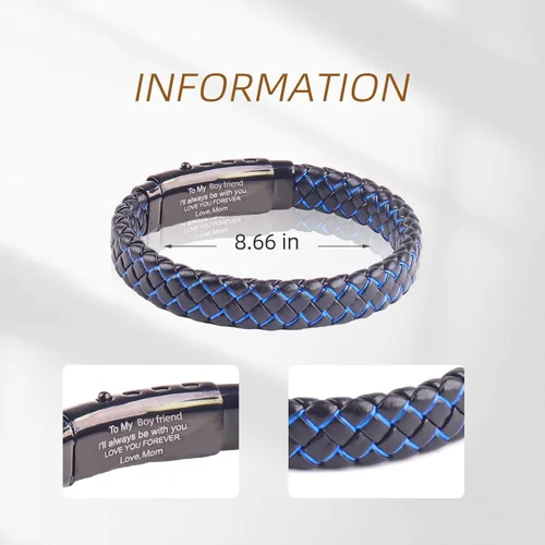 Miniatura 10 de Pulsera de cuero trenzado con texto en inglés «Love You Forever» para hombres y niños, pulsera inspiradora de acero inoxidable, pulsera de cuero