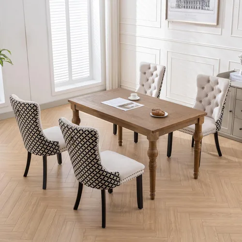 Miniatura 7 de LKTART Juego de 2 sillas de comedor de terciopelo, sillas de comedor copetudas con ribete de anillo de clavo, silla de comedor tapizada con patas