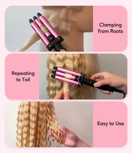 Miniatura 7 de CIVEYA Mini Rizador para Cabello Corto de 1/2 Pulgada, Pequeño Rizador de Cabello para Ondas de Playa Fuertes, Rizador de 3 Barriles con Aceite