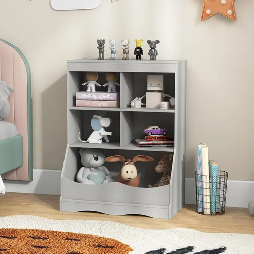 Miniatura 9 de HONEY JOY Organizador de almacenamiento de juguetes para niños con estantería, armario de almacenamiento de organización de 4 compartimentos
