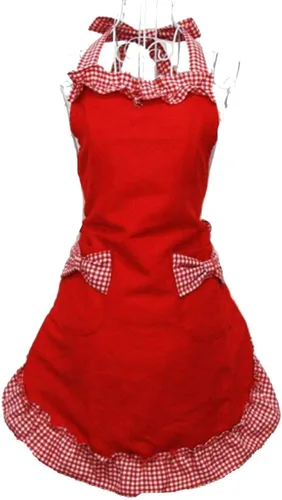 Miniatura 2 de Hyzrz Delantales lindos de algodón rojo de moda para mujeres y niñas, delantales vintage de cocina retro con bolsillos para regalo del día