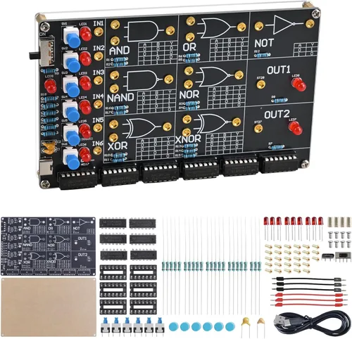Kit de soldadura de circuito de puerta lógica para bricolaje, kit básico de aprendizaje de puerta lógica con simulación LED interactiva, kit de