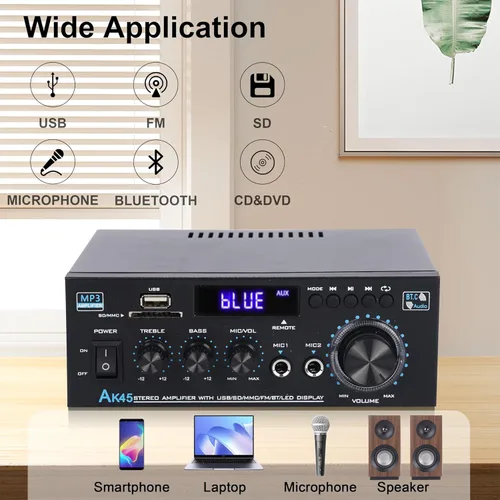 Miniatura 2 de Amplificador de audio estéreo actualizado AK45 Pro receptor Bluetooth para estéreo doméstico, 400 W 2 canales inalámbrico Bluetooth 5.0 sistema