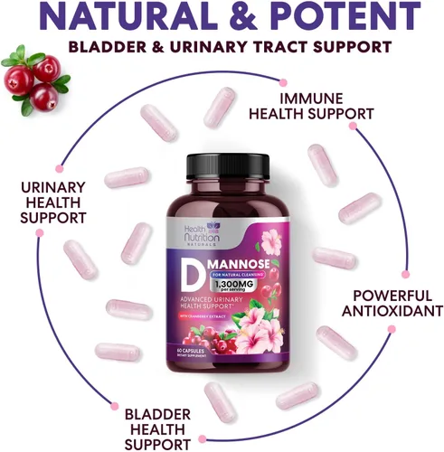 Miniatura 7 de Suplemento de D-manosa – 1,300 mg de manosa D orgánica por porción con extracto de arándano orgánico – Soporte urinario y vejiga natural de acción