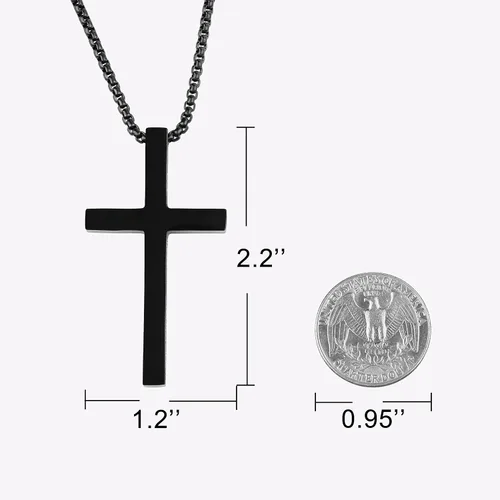 Miniatura 4 de Collar con dije de cruz cristiana para hombre de acero inoxidable chapado en oro o plata, o negro religioso y minimalista, para joyería de bautismo
