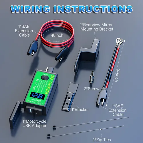 Miniatura 9 de YONHAN Cargador de teléfono USB para motocicleta de 4.8 A, adaptador SAE a USB con voltímetro e interruptor de encendido/apagado, carga rápida