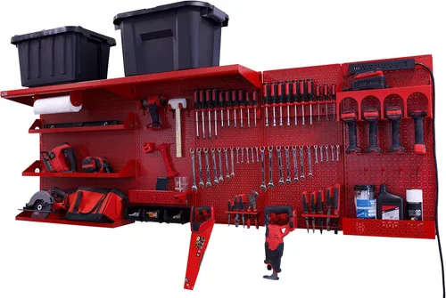 Miniatura 29 de OmniWall Weekend Warrior Ultimate Tool Kit - Sistema de Almacenamiento de Pared de Tablero de Clavos de Metal de 96" x 32" Negro/Naranja