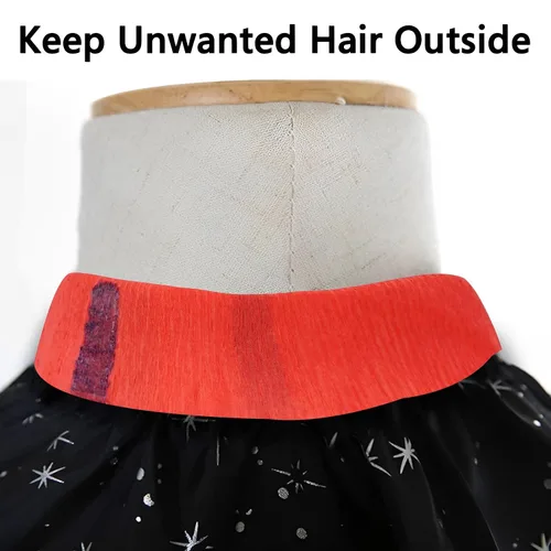 Miniatura 5 de Tiras de cuello de papel flexibles para corte de pelo de peluquería, 5 rollos, 500 suministros de peluquería autoadhesivos rojos desechables