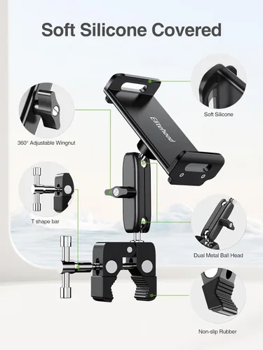 Miniatura 9 de elitehood Soporte de metal para iPad para soporte de micrófono, soporte de micrófono ajustable de 360°, soporte de iPad de aluminio para soporte