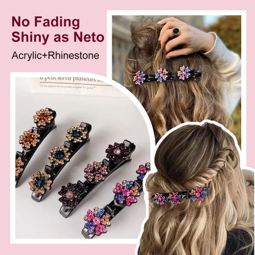 Miniatura 3 de 2 pinzas para el cabello trenzadas con piedra de cristal brillante, accesorios de cabello para mujer para corte de peinado, pinzas de pelo trenzadas