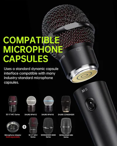 Miniatura 5 de Xvive Sistema de micrófono inalámbrico de mano M5, micrófono XLR inalámbrico Plug and Play de 5.8 GHz con receptor compacto, escaneo automático