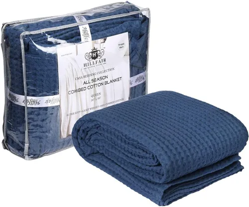 HILLFAIR Manta de Algodón 100% Peinado– Mantas de Cama Tamaño Twin– Mantas Cálidas Suaves para Todas las Estaciones Transpirables Ligeras de Verano–