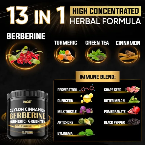 Miniatura 3 de Suplemento de berberina. Curcumina de cúrcuma añadida, té verde y más - Apoya la salud del corazón, el manejo del cuerpo y el sistema inmunológico