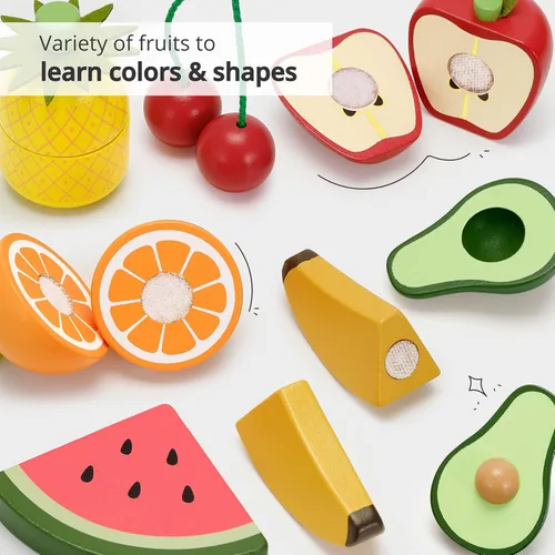 Miniatura 6 de PairPear - Juegos de comida de juguete de madera para cocina de niños, juego de frutas de corte de alimentos de juguete para niños de 3 años