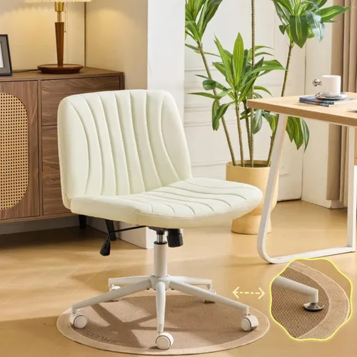 VINGLI Silla de Patas Cruzadas, Silla de Escritorio de Oficina Ancha y Cómoda, Doble Uso con/sin Ruedas, Silla de Trabajo para Computadora, Silla