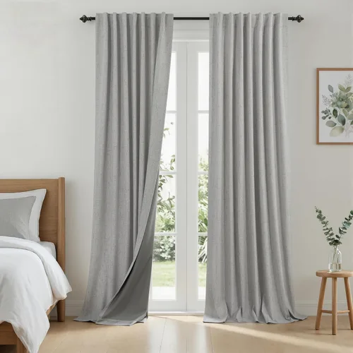 Miniatura 13 de KOUFALL - Cortinas de medio estilo francés de lino para ventana, juego de 2 cortinas cortas de 40 pulgadas de longitud, para privacidad, cortinas