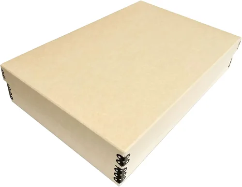 Lineco Museum - Caja de almacenamiento de archivo, diseño frontal abatible, 11.75 x 17.75 x 3.75 pulgadas. Libre de ácidos con borde de metal. Beige