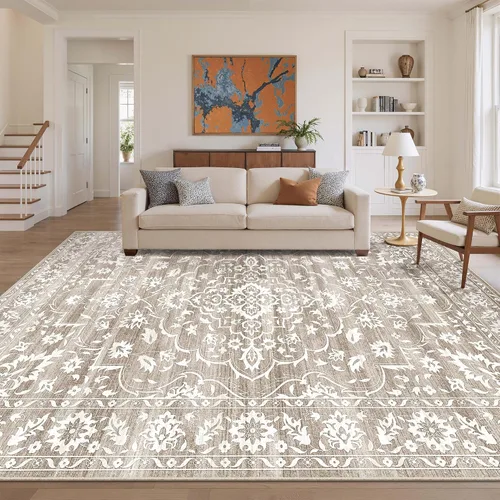 Miniatura 23 de Soalmost Alfombras de área de 5 x 7 pies para sala de estar, alfombras lavables florales beige para comedor, dormitorio, oficina en casa, alfombra