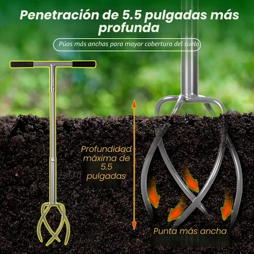 Miniatura 2 de Walensee Cultivador manual de garras de jardín con una garra grande extraíble, herramienta de garra de jardín de mango largo, aireador de césped