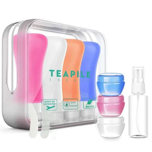 Miniatura 5 de Paquete de 18 botellas de viaje, artículos de tocador a prueba de fugas de 3oz y 2oz, perfectos para viajes de negocios o personales, silicona