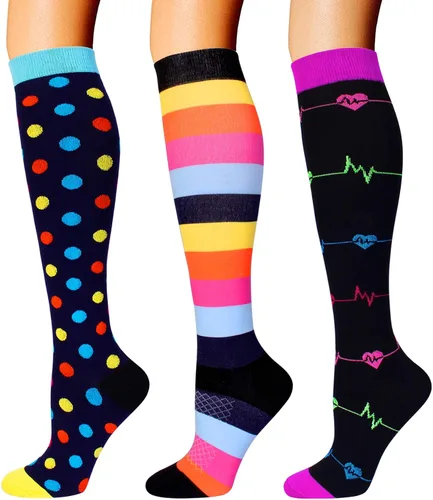 Double Couple 3 pares de calcetines de compresión para mujeres y hombres de 20 a 30 mmhg, calcetines altos hasta la rodilla para deportes, correr,