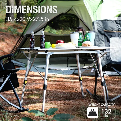 Miniatura 5 de Portal Mesa de Camping Plegable de Aluminio para Exteriores, Mesa de Picnic Portátil con Altura Ajustable, Top de Malla Enrollable, Plata Plateado