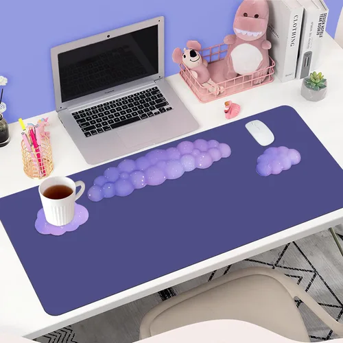 Miniatura 2 de Set de reposamuñecas Cloud para teclado y mouse, incluye bonito portavasos, para computadoras y laptops (Set Estrella Púrpura)