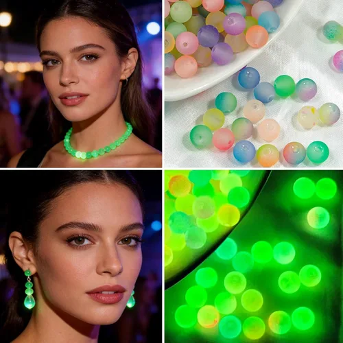 Miniatura 5 de Cuentas de vidrio que brillan en la oscuridad para hacer joyas, 600 cuentas de 0.315 pulgadas con 24 rejillas de piedras preciosas de cristal, 24