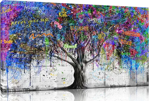 Miniatura 12 de CIRABKY Arte de pared de graffiti, colorido arte de pared de Banksy, impresión de niña con beso de niño, 20 x 40 pulgadas
