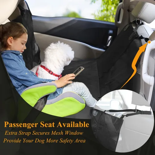 Miniatura 4 de VIVAGLORY Funda de asiento de perro para asiento trasero, ventana visual de malla con correa adicional y hebillas para mayor seguridad, fundas