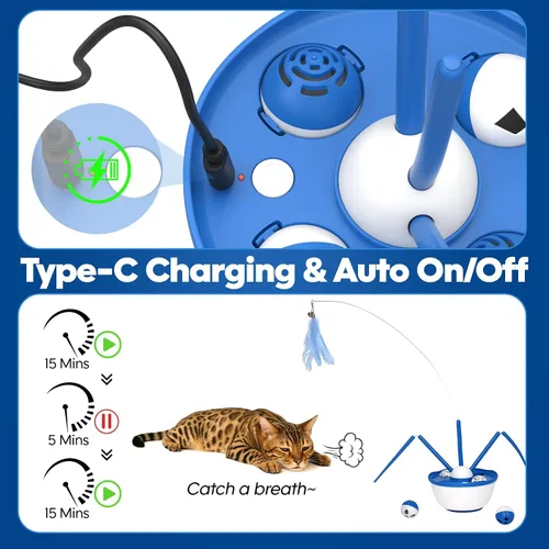 Miniatura 6 de Pawingcat Juguete automático para gatos, juguete interactivo para gatos, bolas de hierba gatera 7 en 1, juguetes desmontables para gatos adultos