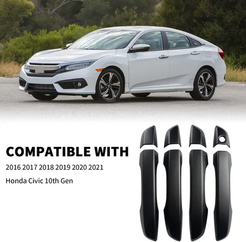 Miniatura 3 de Cubierta para manija de puerta compatible con Honda Civic Sedan Hatchback Coupé tipo R 2016 2017 2018 2019 2020 2021 manijas exteriores sin Negro