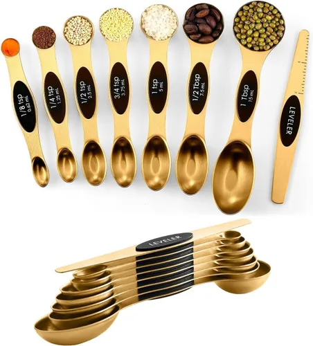 Miniatura 12 de ChefAide Paquete de 8 Cucharas Medidoras Magnéticas de Acero Inoxidable, de Doble Cara, Apilables, Cucharadita y Cucharada Medidoras Ajustables