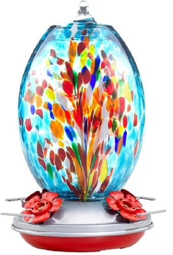 Miniatura 9 de Muse Garden Comedero de vidrio para colibríes para exteriores, comedero de colibríes de vidrio soplado de 27 onzas, regalo único para mamá, mujeres