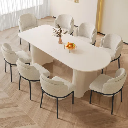 Miniatura 30 de Mesa de comedor negra de 55 pulgadas, una mesa rectangular de extremo redondeado con patas de diseño ondulado para cocina, comedor, oficina en casa