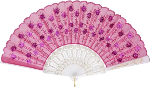 Miniatura 7 de QIRMIZI Paquete de 10 ventiladores plegables de tela, perfectos para bodas, fiestas y bailes, color rosa oscuro