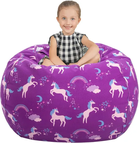 Miniatura 46 de Aubliss Puf de Almacenamiento de Animales de Peluche, Silla Puf de Unicornio, Stuff 'n Sit para Niños, Mediano 32" - Lona Unicornio Azul Azul