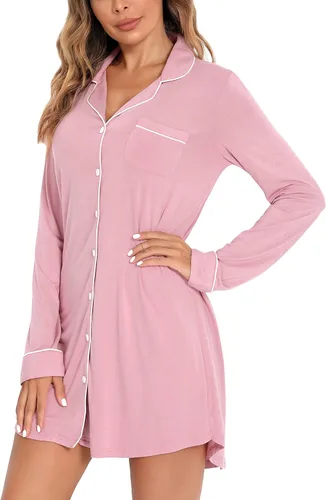 Miniatura 4 de Leikar Camisones para mujer, con botones, pijama, vestido de manga corta, ropa de dormir S-XXL