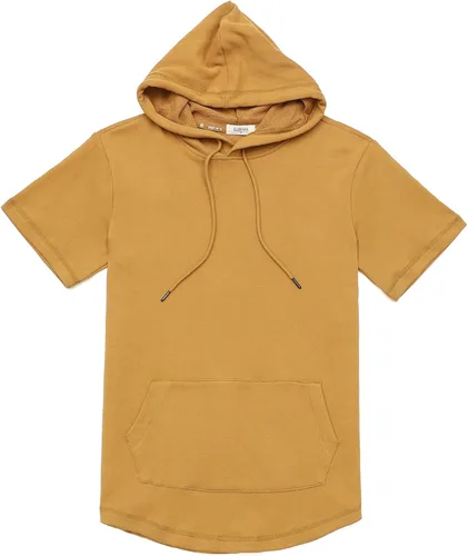 Dubinik Sudadera con capucha de manga corta, ligera, suave, de algodón, absorbe la humedad, con bolsillo tipo canguro, para hombre