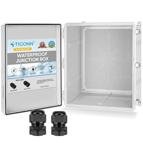 Miniatura 28 de TICONN - Caja de conexiones eléctricas impermeable IP67 con carcasa de plástico ABS con tapa con bisagras con placa de montaje, soportes de pared