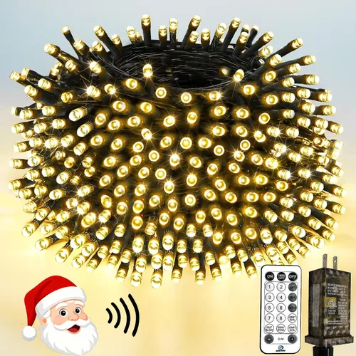 Miniatura 24 de Luces de Navidad controladas por voz con control remoto, cadena de 300 luces LED de 99 pies para interiores y exteriores con 12 modos, 3