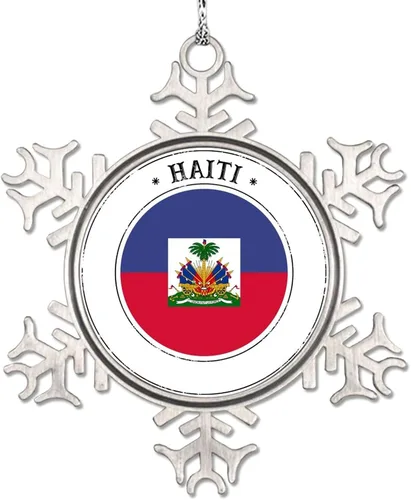 Adornos de Navidad con la bandera de Haití 2022, adorno de copo de nieve, recuerdo de la ciudad del país, adornos de árbol de Navidad, regalo de